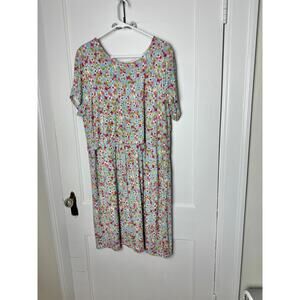 J. Jill Blue Ditsy Floral Jersey Knit Short Sleeve Casual Dress Button Back XL